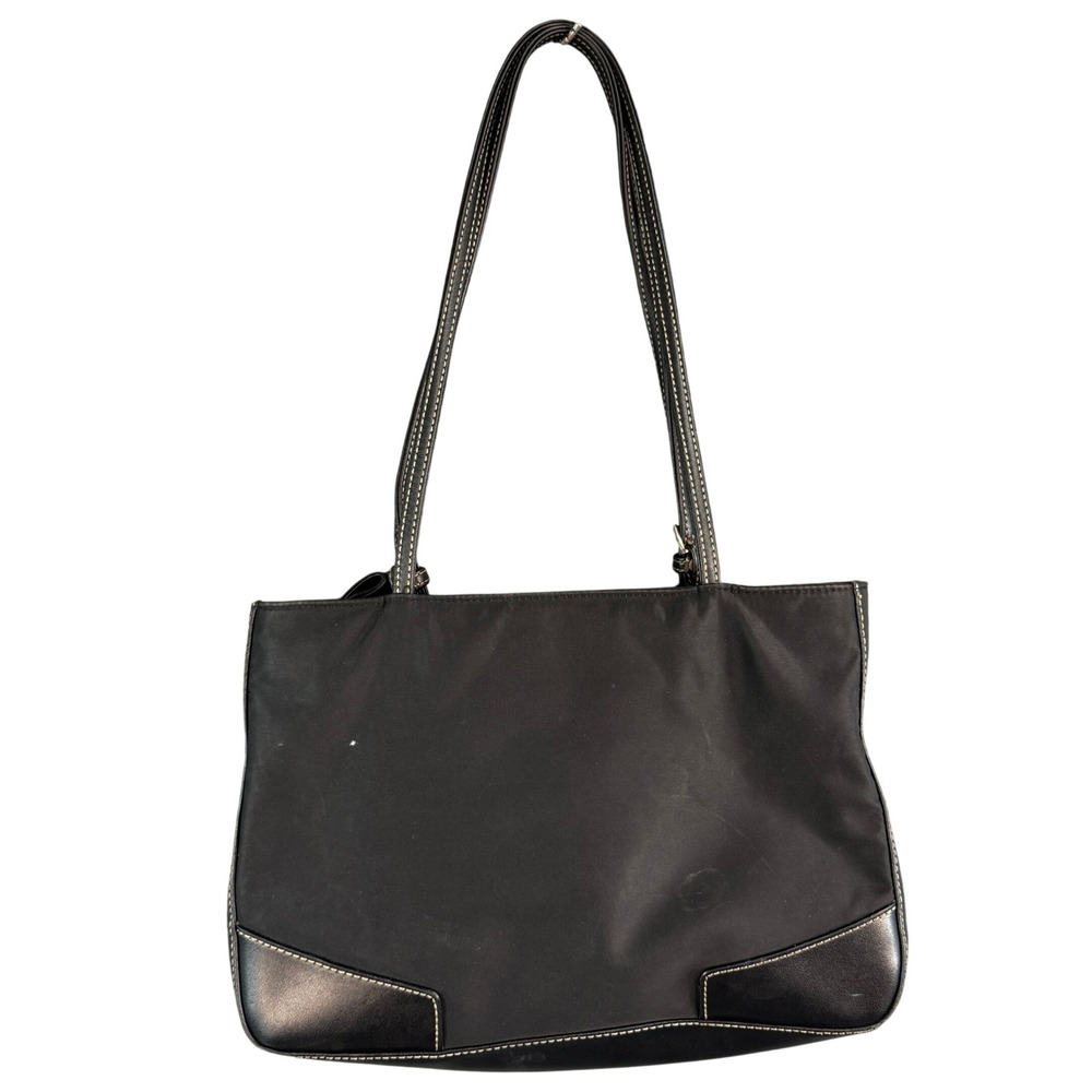 Liz Claiborne Black Nylon Shoulder Bag with Faux Leather Trim and Card Pouch